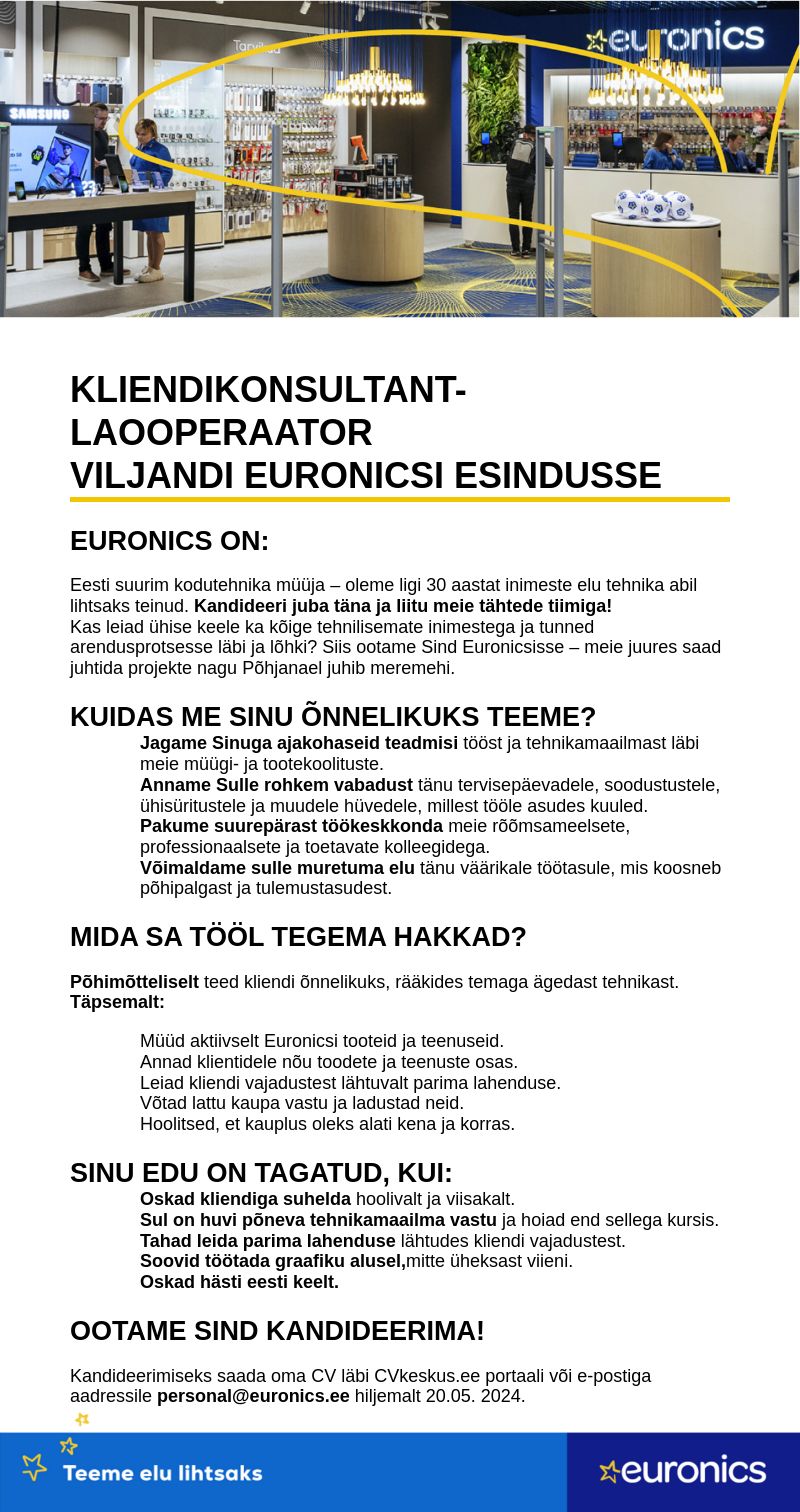 Sandmani Grupi AS Euronicsi kliendikonsultant-laooperaator
