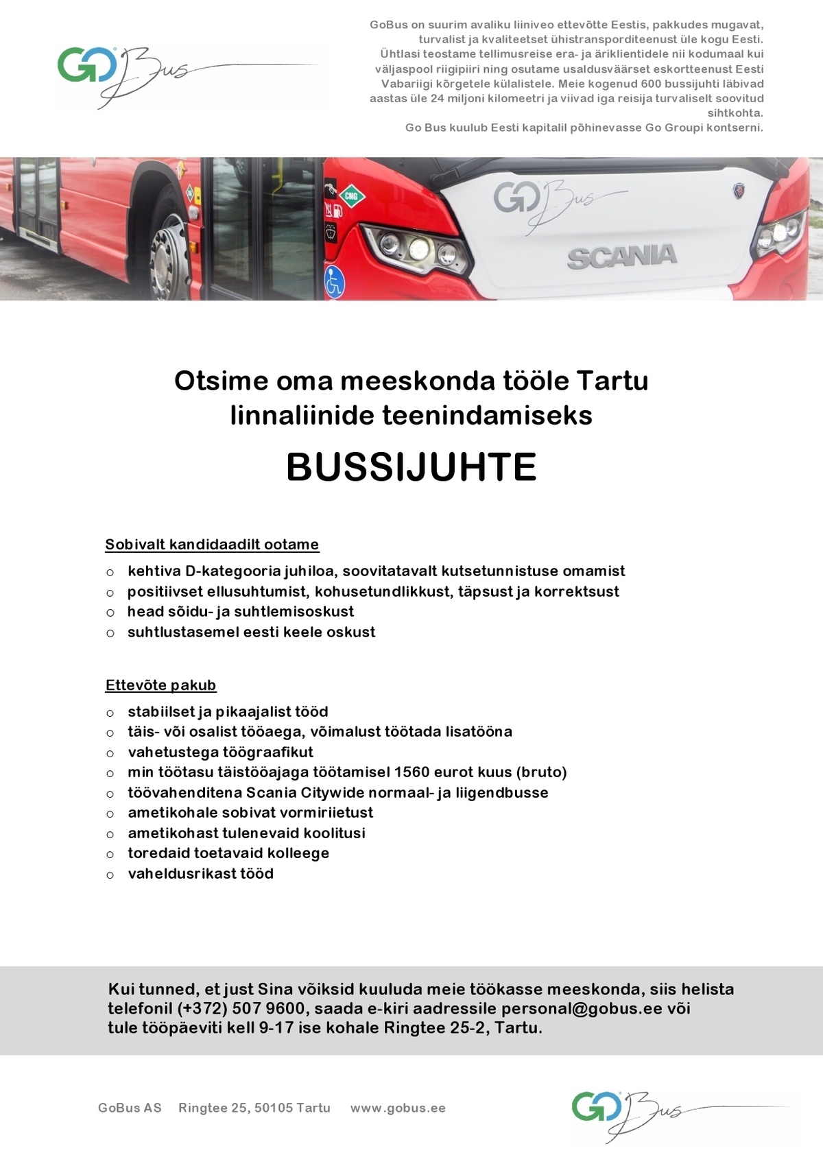 GoBus AS Tartu linnaliinide bussijuht