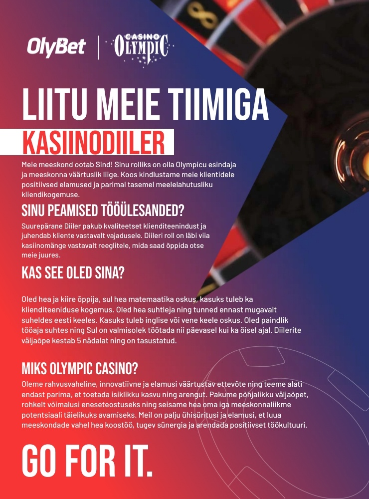 OLYMPIC ENTERTAINMENT GROUP AS Otsime särasilmset kasiinodiilerit Tallinnasse!
