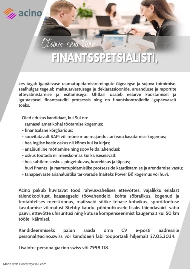 Acino Estonia OÜ FINANTSSPETSIALIST