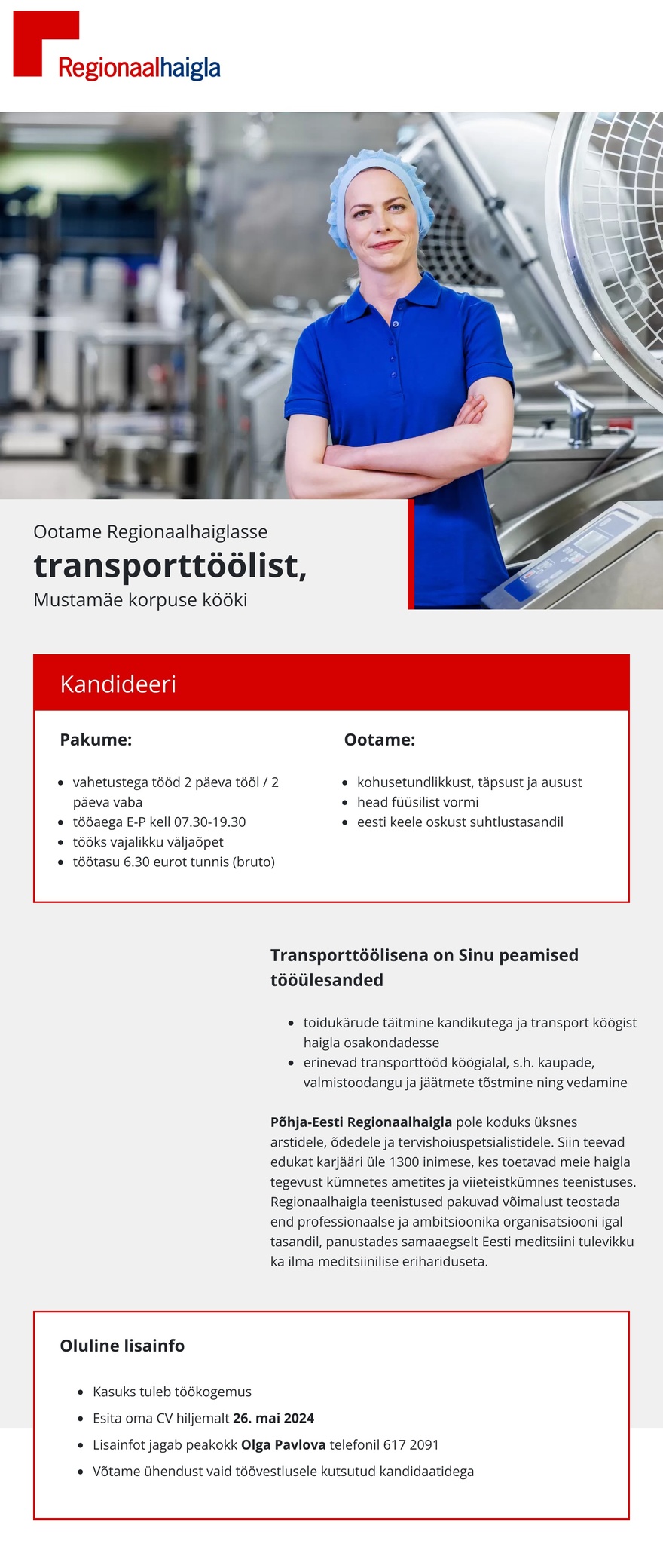 Põhja-Eesti Regionaalhaigla Transporttööline kööki