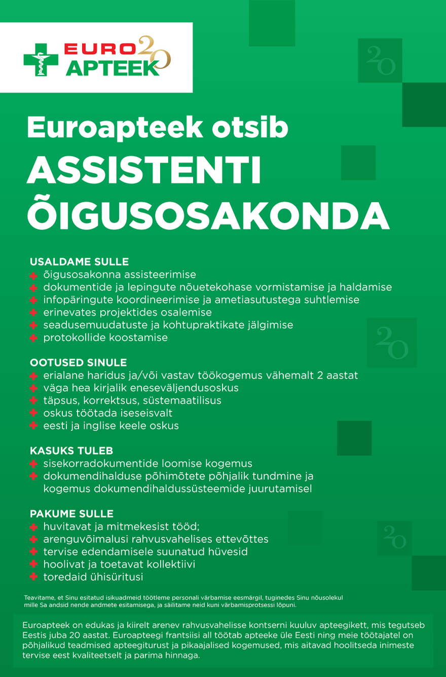 Euroapteek OÜ Assistent õigusosakonda