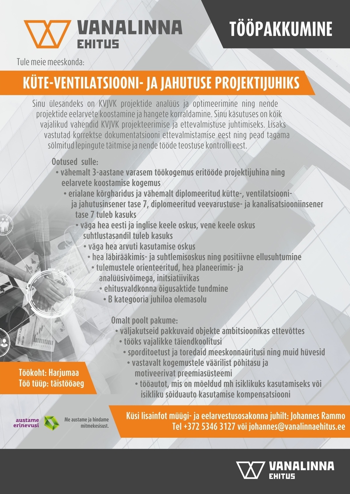 VANALINNA EHITUS OÜ Küte-ventilatsiooni- ja jahutuse projektijuht (KVJVK)
