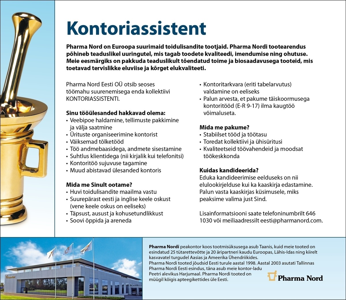Pharma Nord Eesti OÜ Kontoriassistent