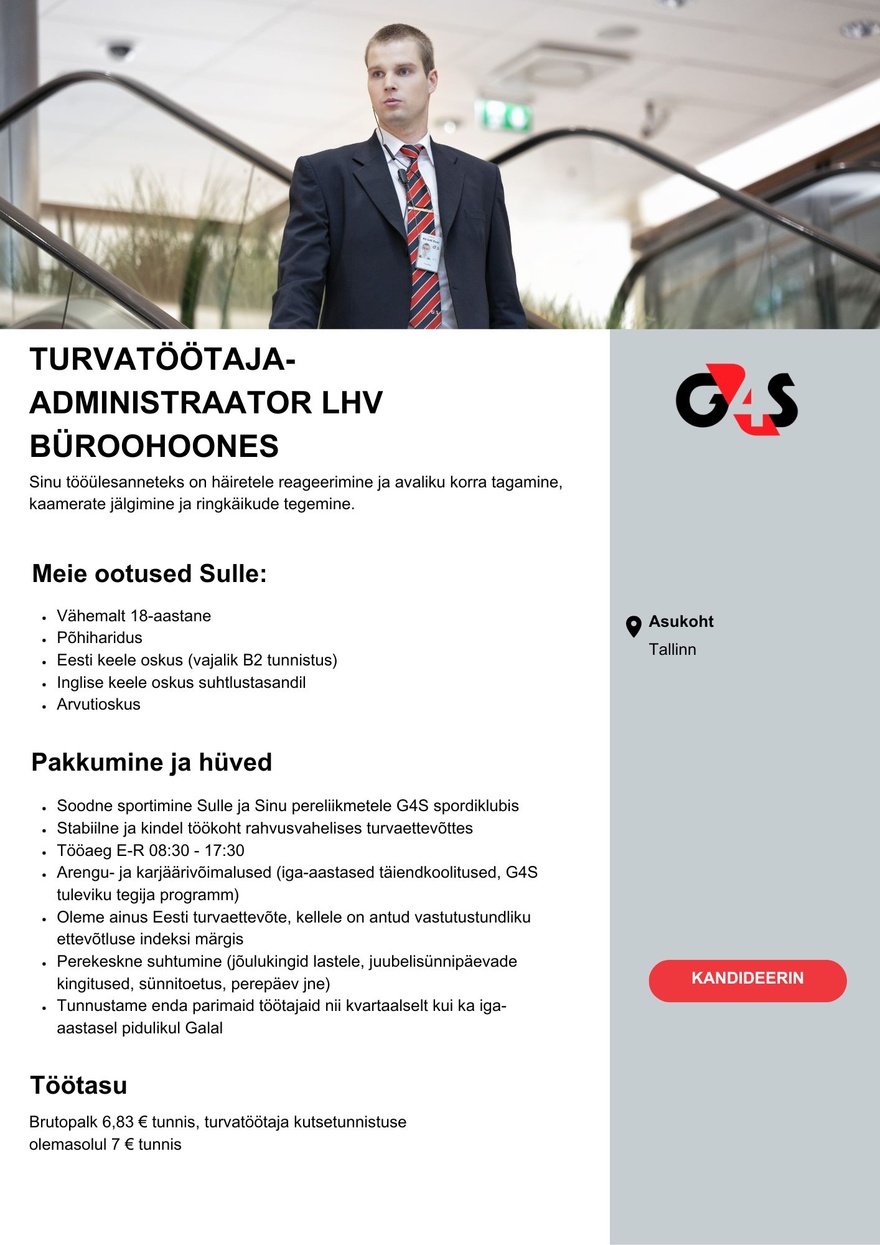 AS G4S Eesti Turvatöötaja-administraator LHV büroohoones