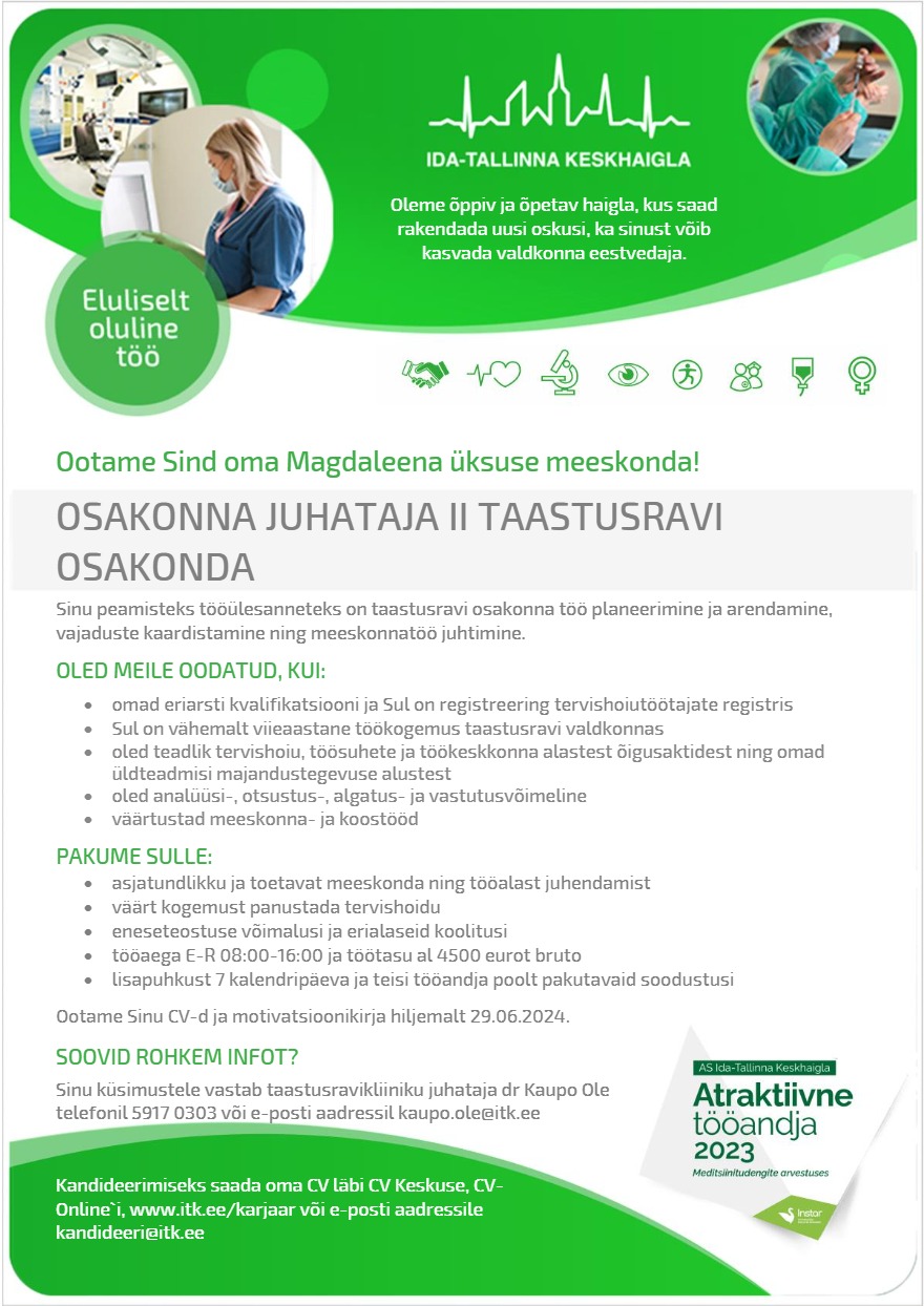 AS Ida-Tallinna Keskhaigla Osakonna juhataja II taastusravi osakonda