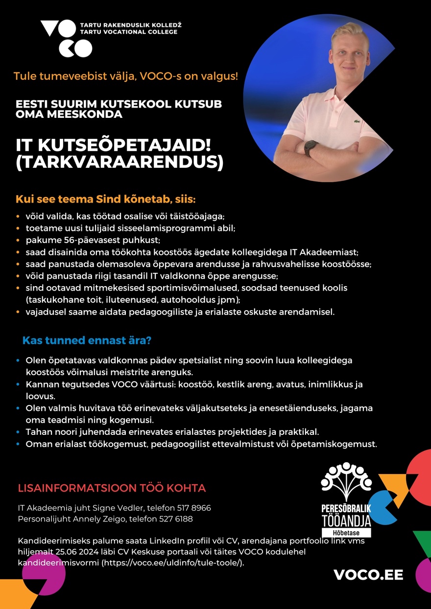 Tartu Rakenduslik Kolledž IT kutseõpetaja (tarkvaraarendus)