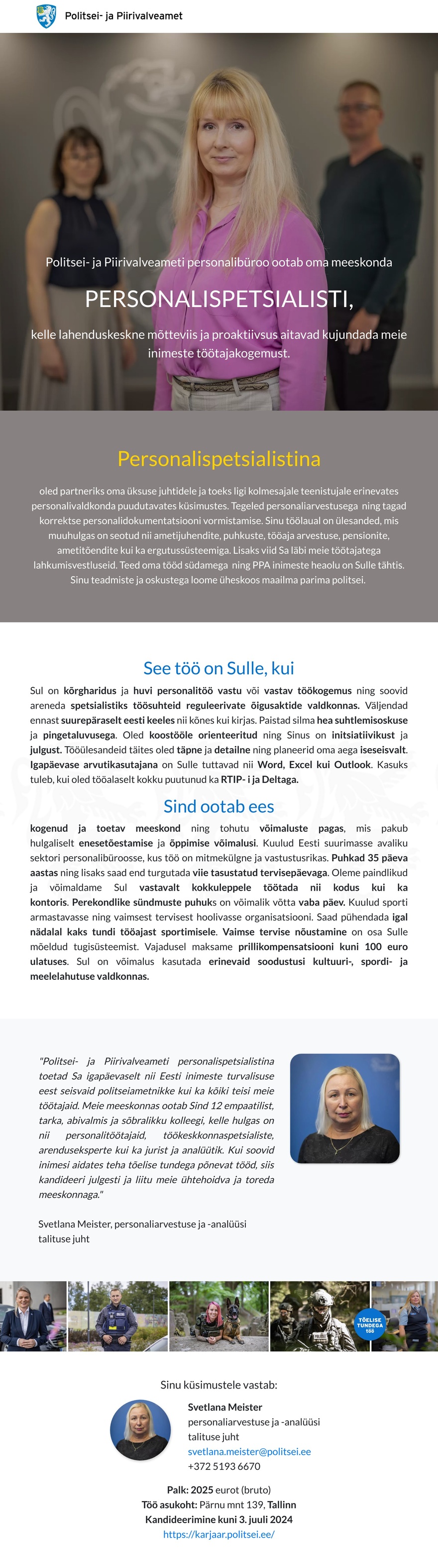 Politsei- ja Piirivalveamet Personalispetsialist (personaliarvestaja)