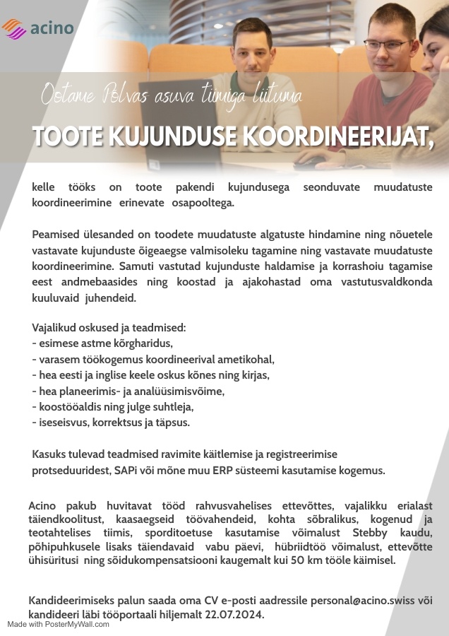 Acino Estonia OÜ TOOTE KUJUNDUSE KOORDINEERIJA