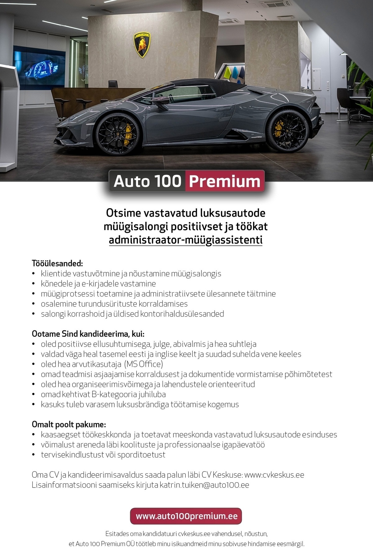Auto 100 Premium OÜ Administraator-müügiassistent