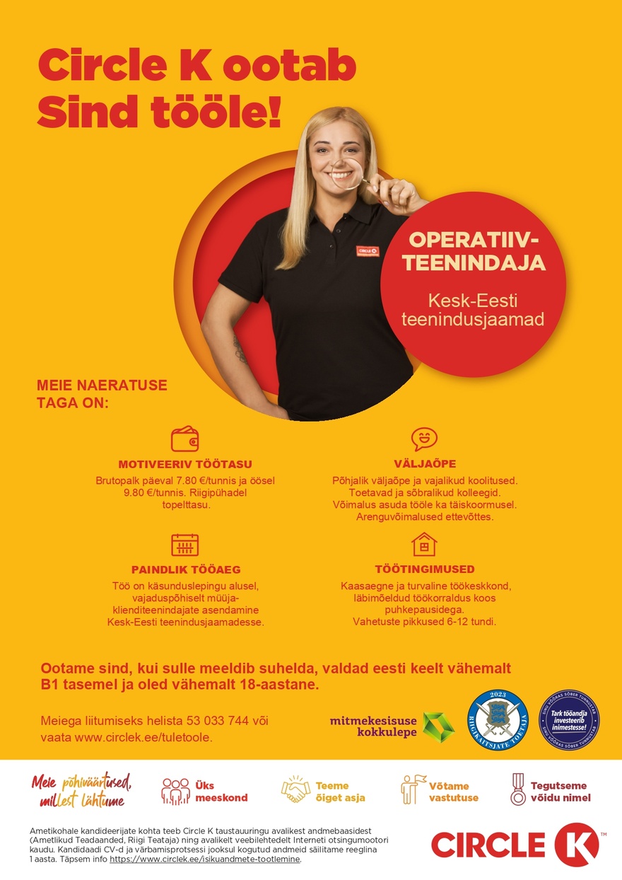 Circle K Eesti AS Operatiivteenindaja Kesk-Eesti teenindusjaamadesse
