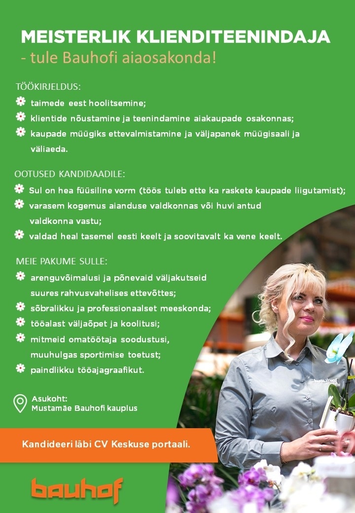 Bauhof Group AS Mustamäe Bauhofi aiaosakonna klienditeenindaja