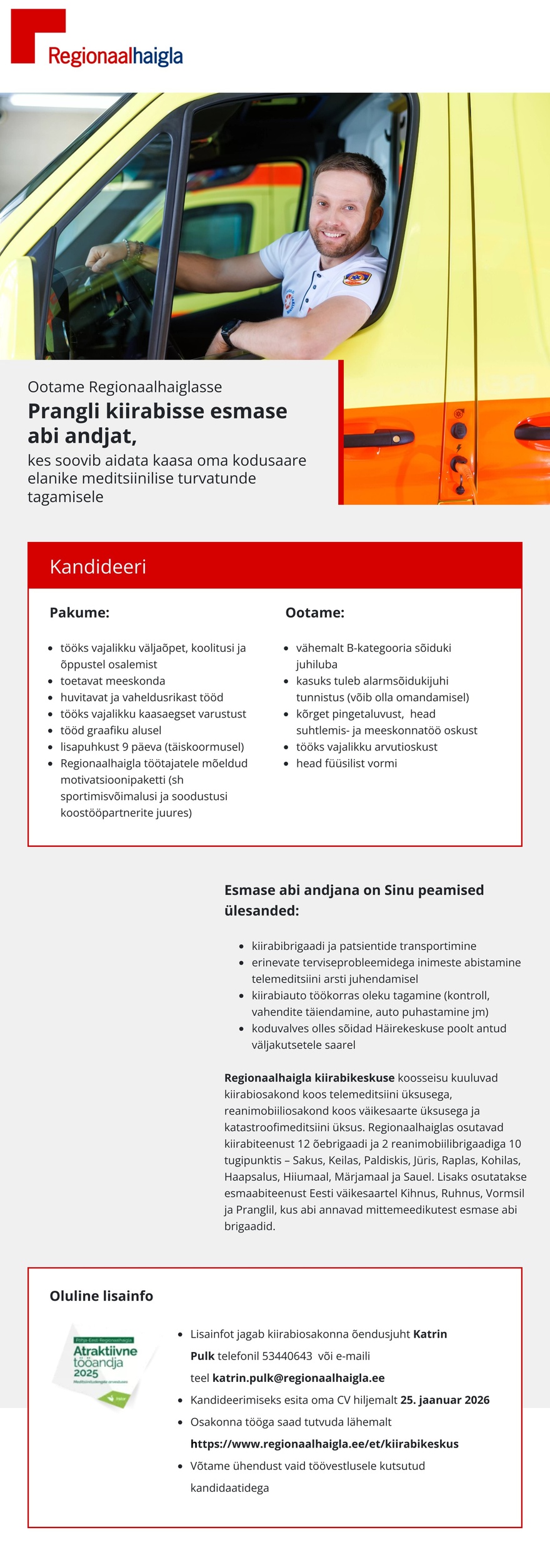 Põhja-Eesti Regionaalhaigla Esmase abi andja Prangli saarele