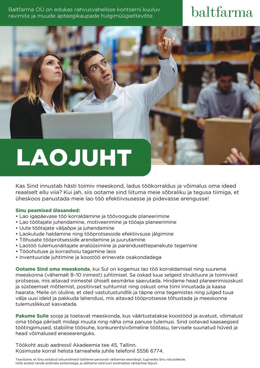 Baltfarma OÜ Laojuht