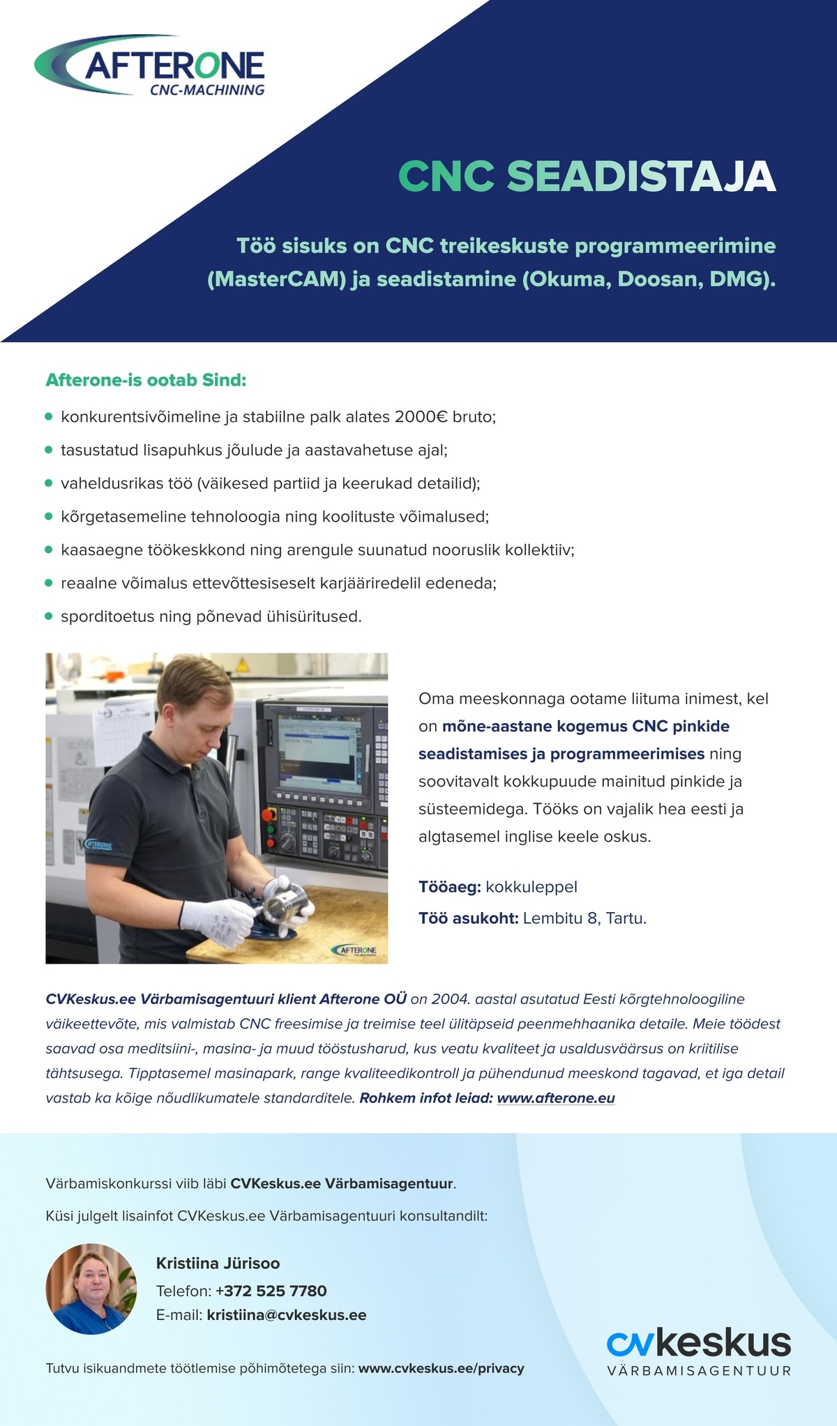 Afterone OÜ CNC seadistaja