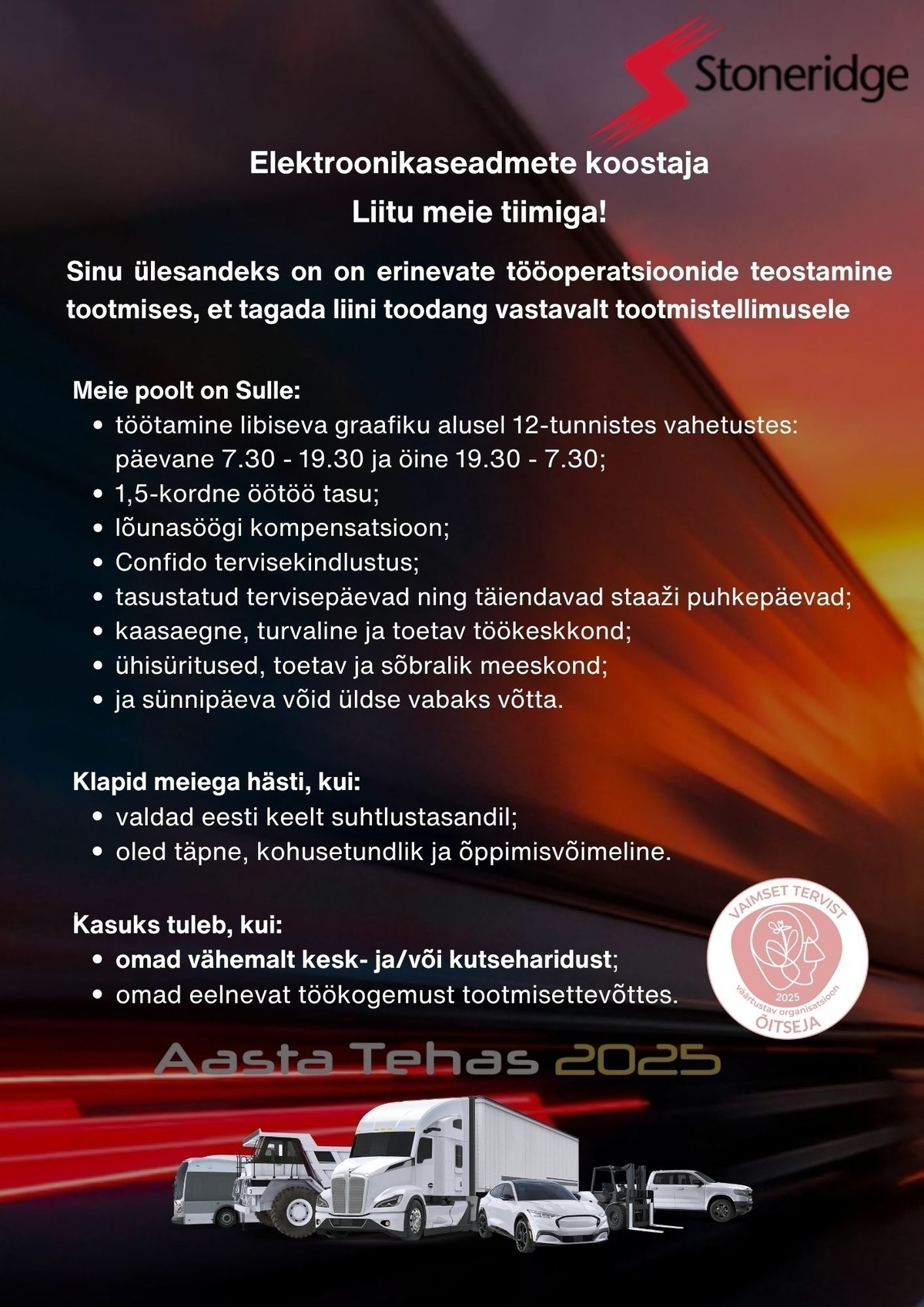 Stoneridge Electronics AS Elektroonikaseadmete koostaja