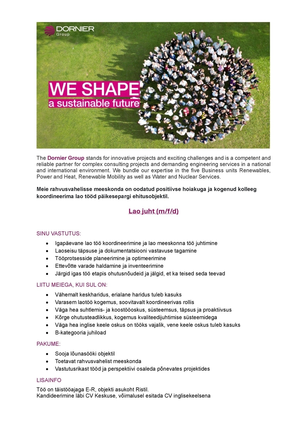 Dornier Construction and Service GmbH Eesti filiaal Laojuhataja