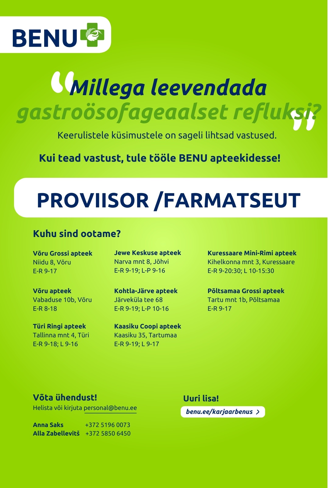 BENU Apteegid Proviisor/farmatseut BENU apteekidesse