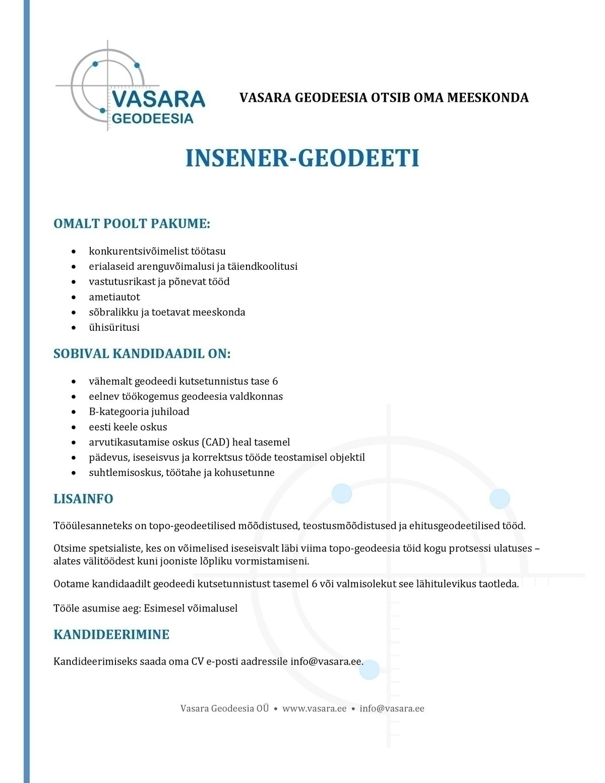 Vasara Geodeesia OÜ Geodeet