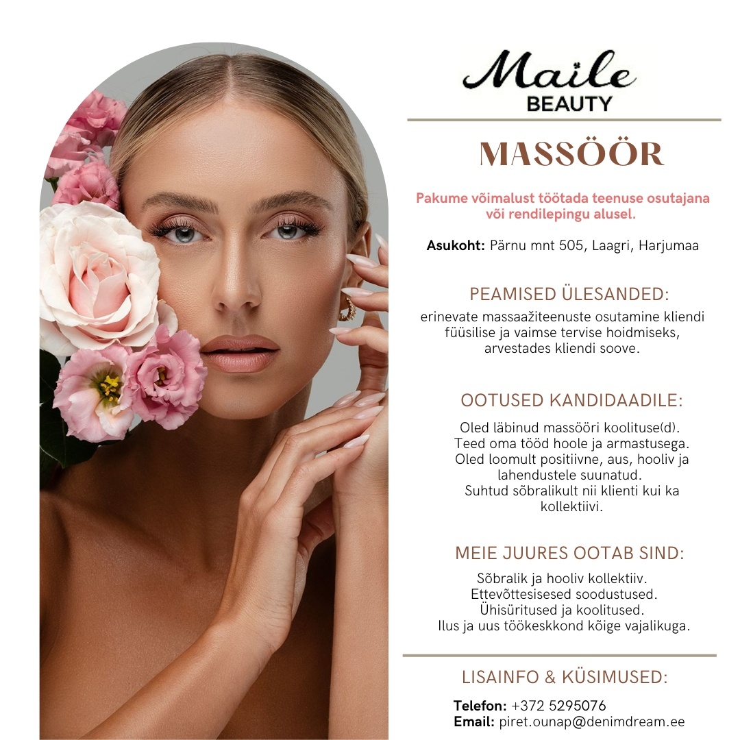 Põldma Kaubanduse AS MASSÖÖR "Maile Beauty" ilukeskusesse