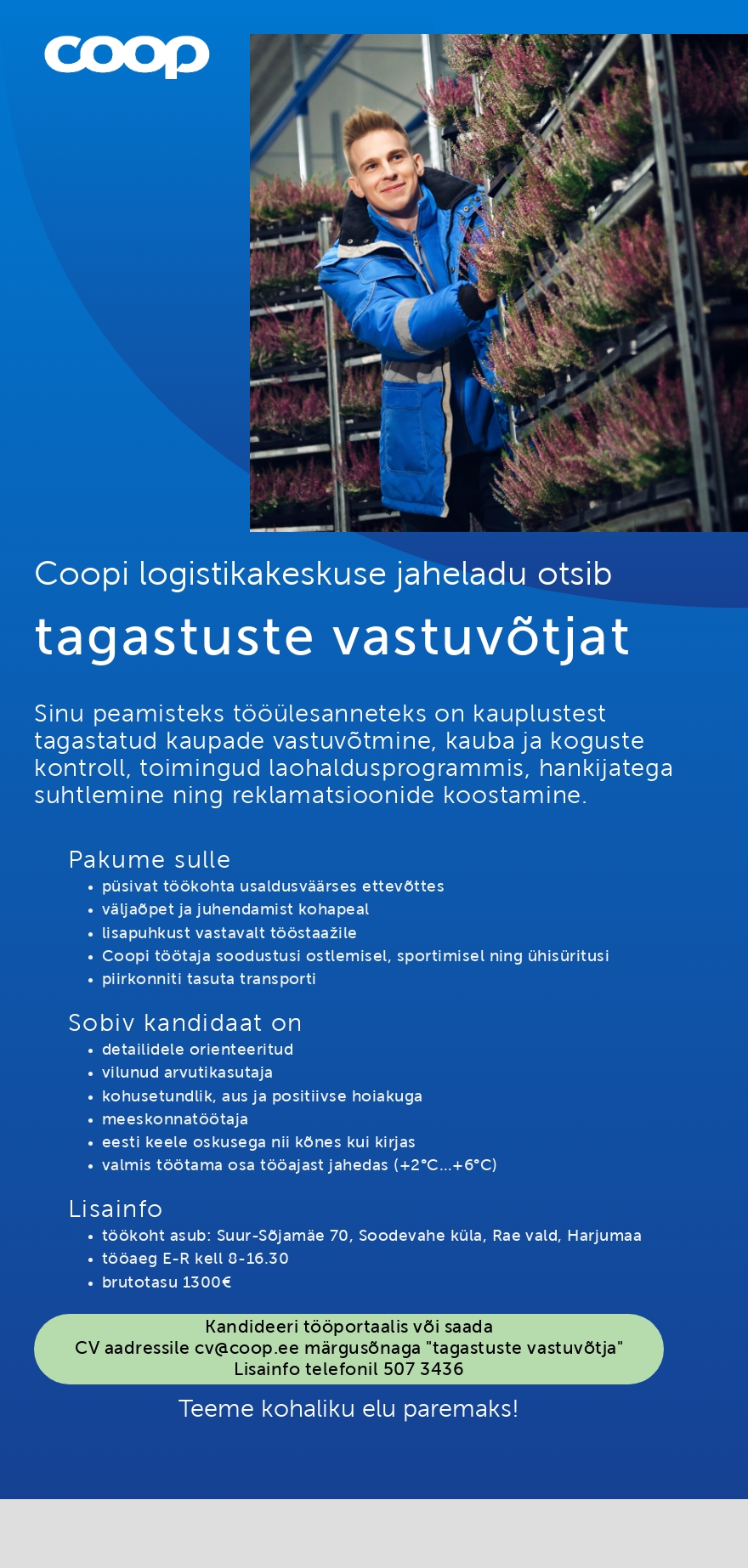 Coop Eesti Keskühistu Tagastuste kaubavastuvõtja (jaheladu)