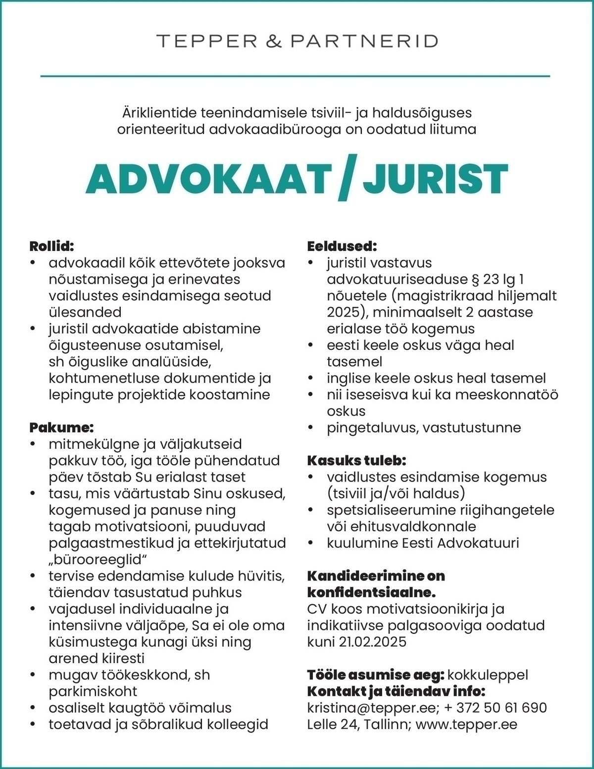ADVOKAADIBÜROO TEPPER & PARTNERID OÜ ADVOKAAT / JURIST