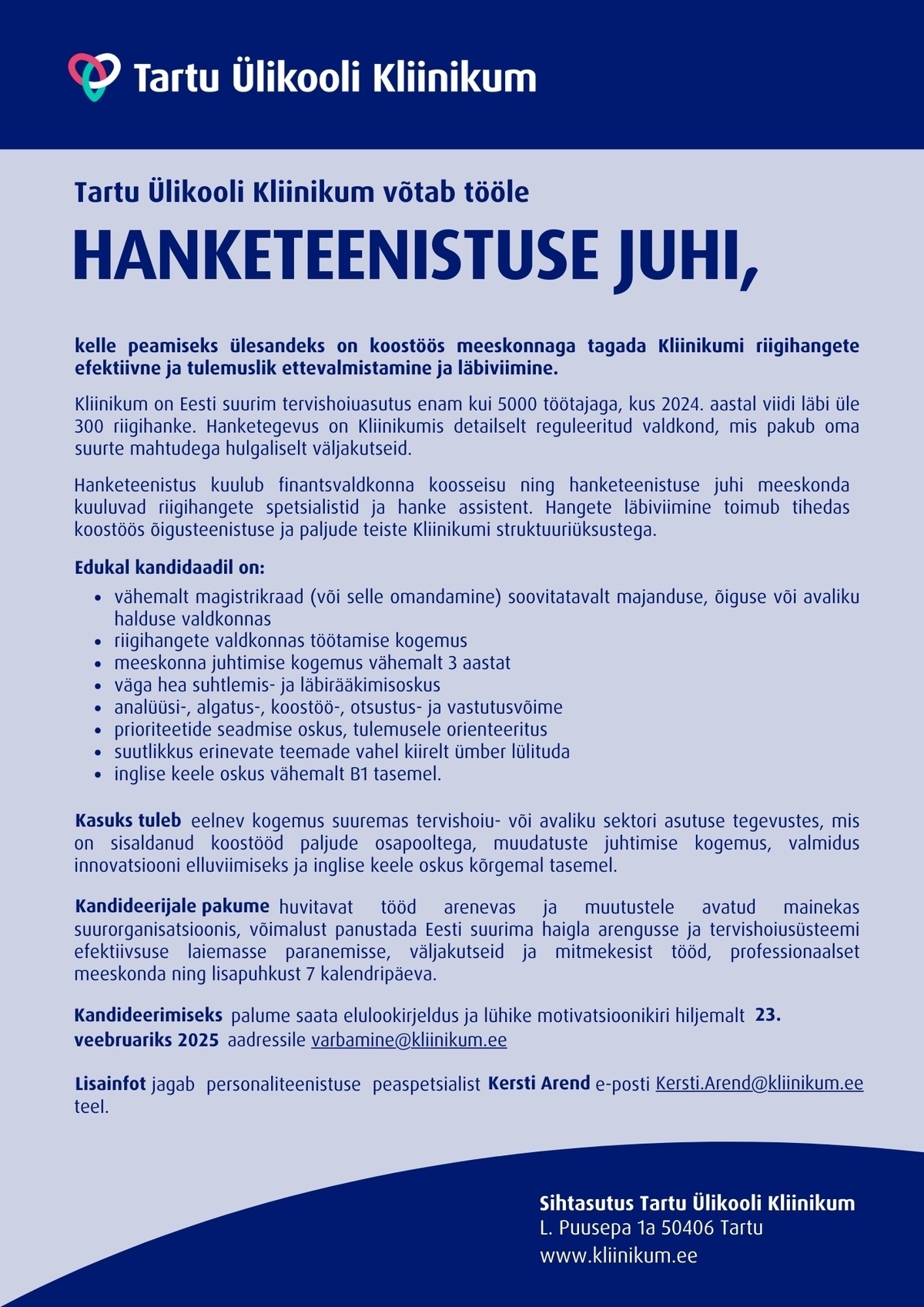 Tartu Ülikooli Kliinikum SA Hanketeenistuse juht