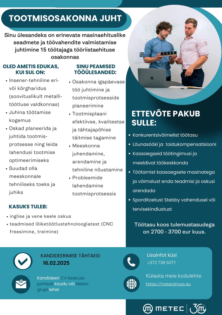 Tarmetec OÜ Tootmisosakonna juht