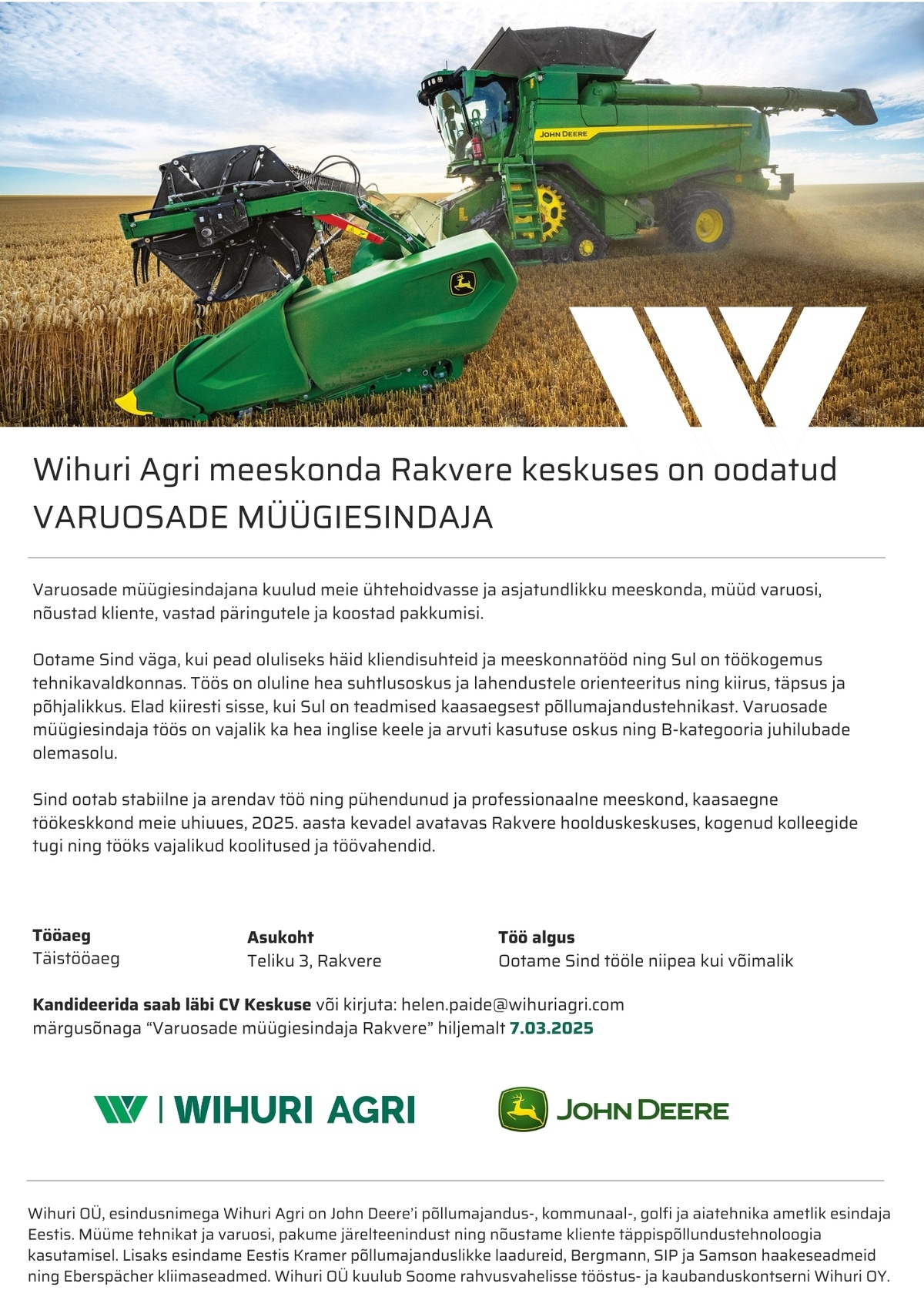 Wihuri OÜ Varuosade müügiesindaja