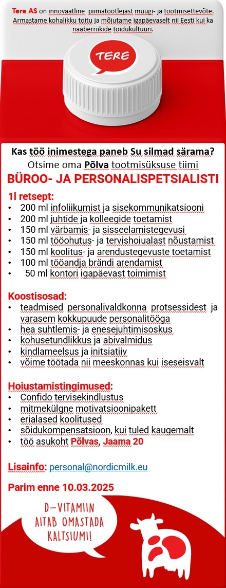 Tere AS Büroo- ja personalispetsialist