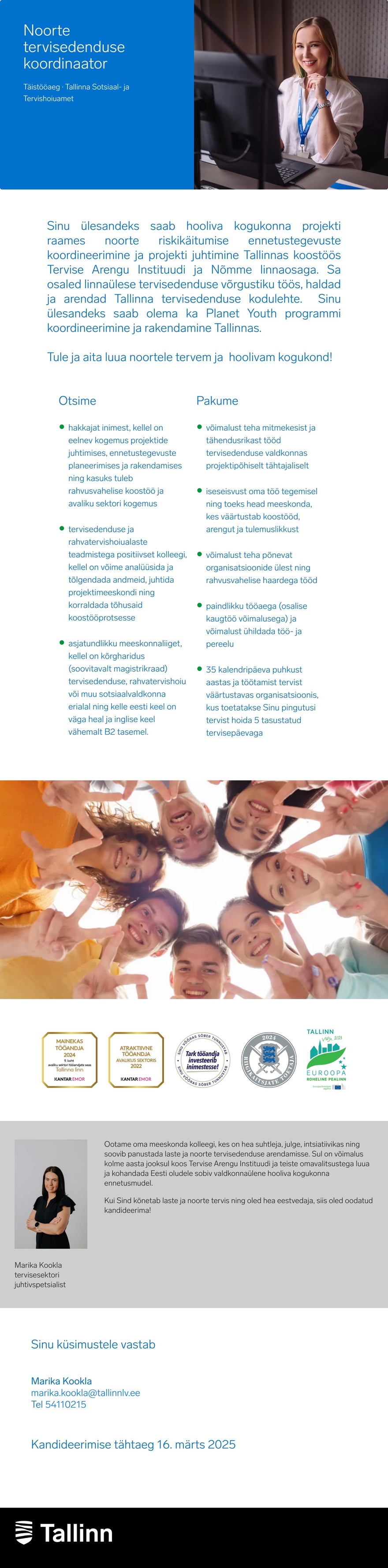 Tallinna Sotsiaal- ja Tervishoiuamet Noorte tervisedenduse koordinaator