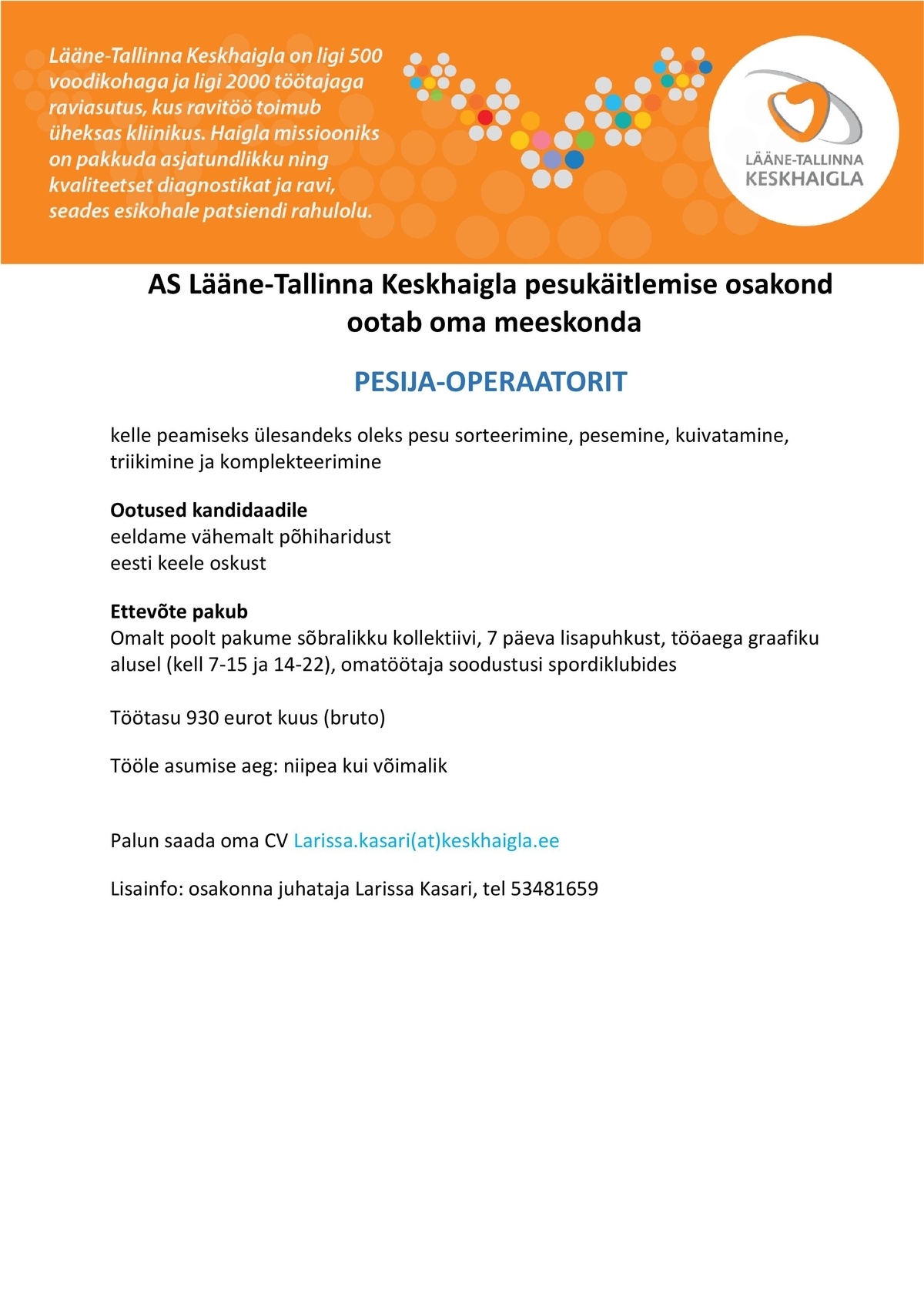 Lääne-Tallinna Keskhaigla AS Pesija-operaator