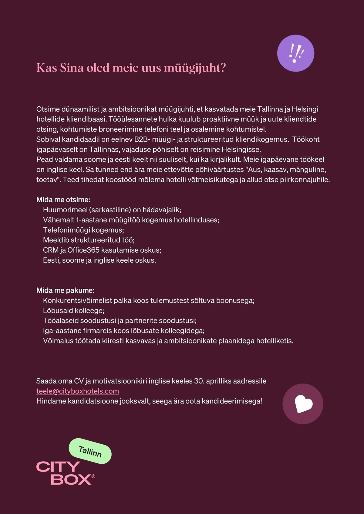 Citybox Tallinn OÜ Müügijuht