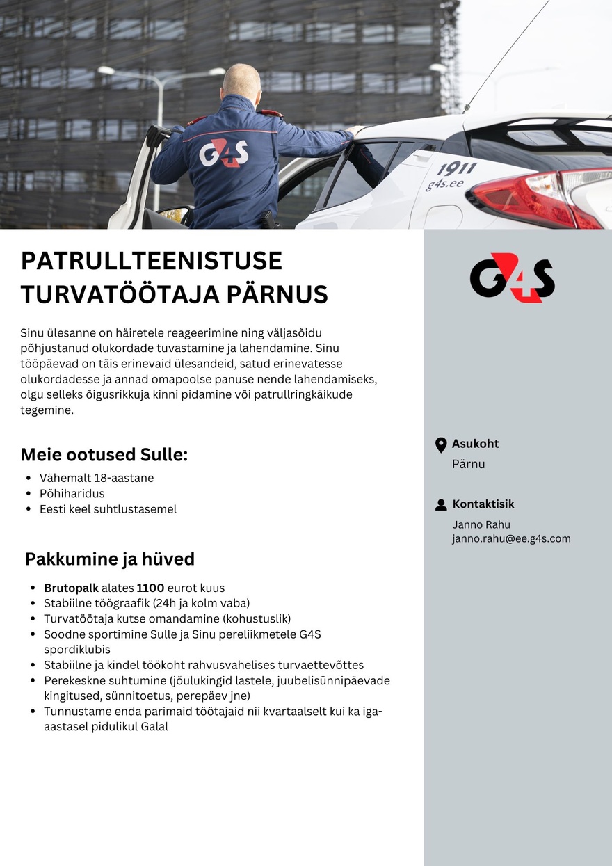 AS G4S Eesti Patrullteenistuse turvatöötaja Pärnus
