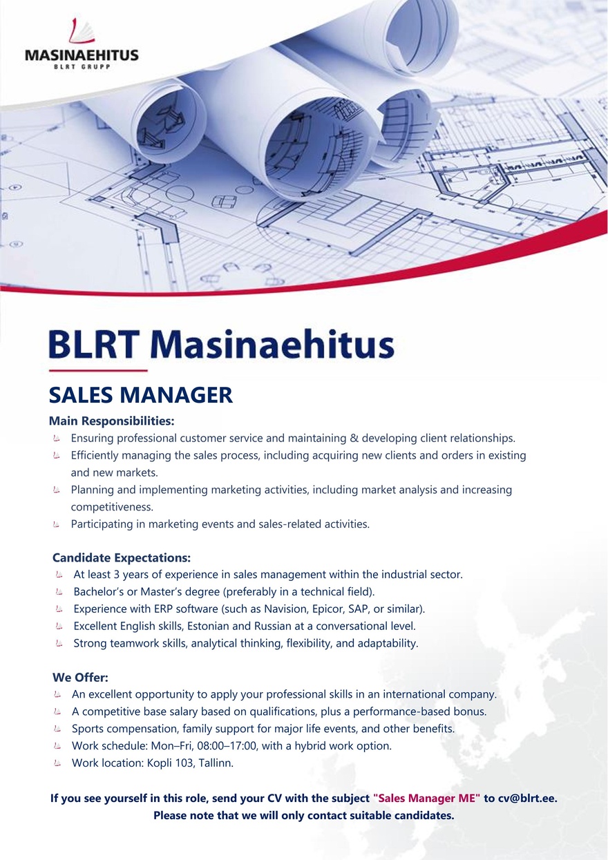 BLRT Masinaehitus Sales Manager