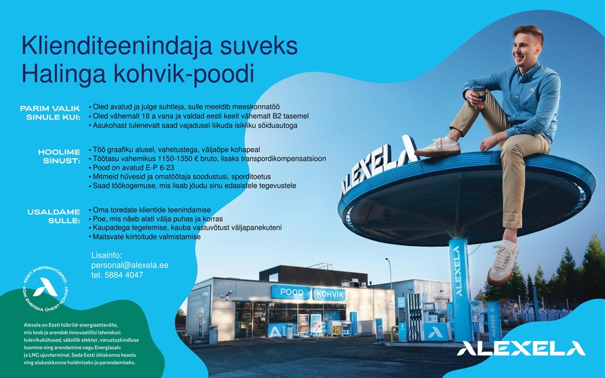 AS Alexela Klienditeenindaja suveks Halinga kohvik-poodi