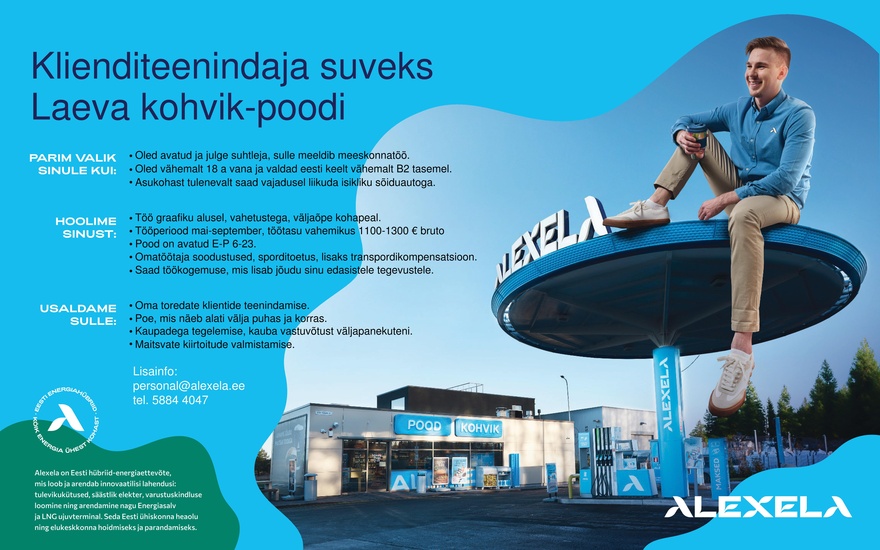 AS Alexela Klienditeenindaja suveks Laeva kohvik-poodi