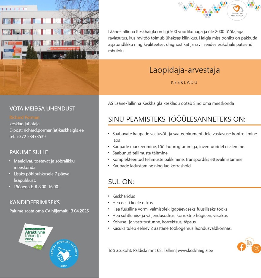 AS Lääne-Tallinna Keskhaigla Laopidaja-arvestaja