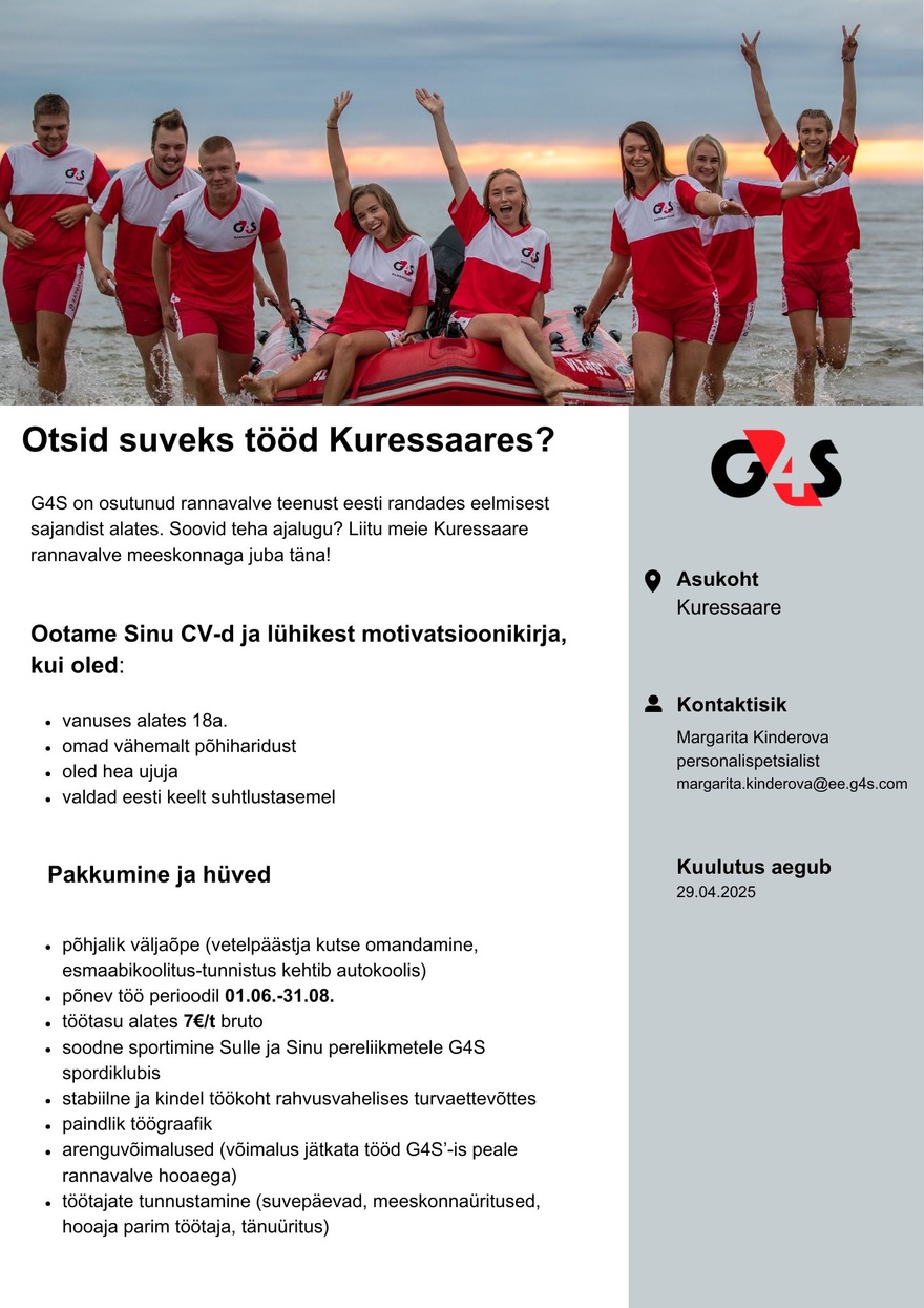 AS G4S Eesti Vetelpäästja Kuressaare rannas