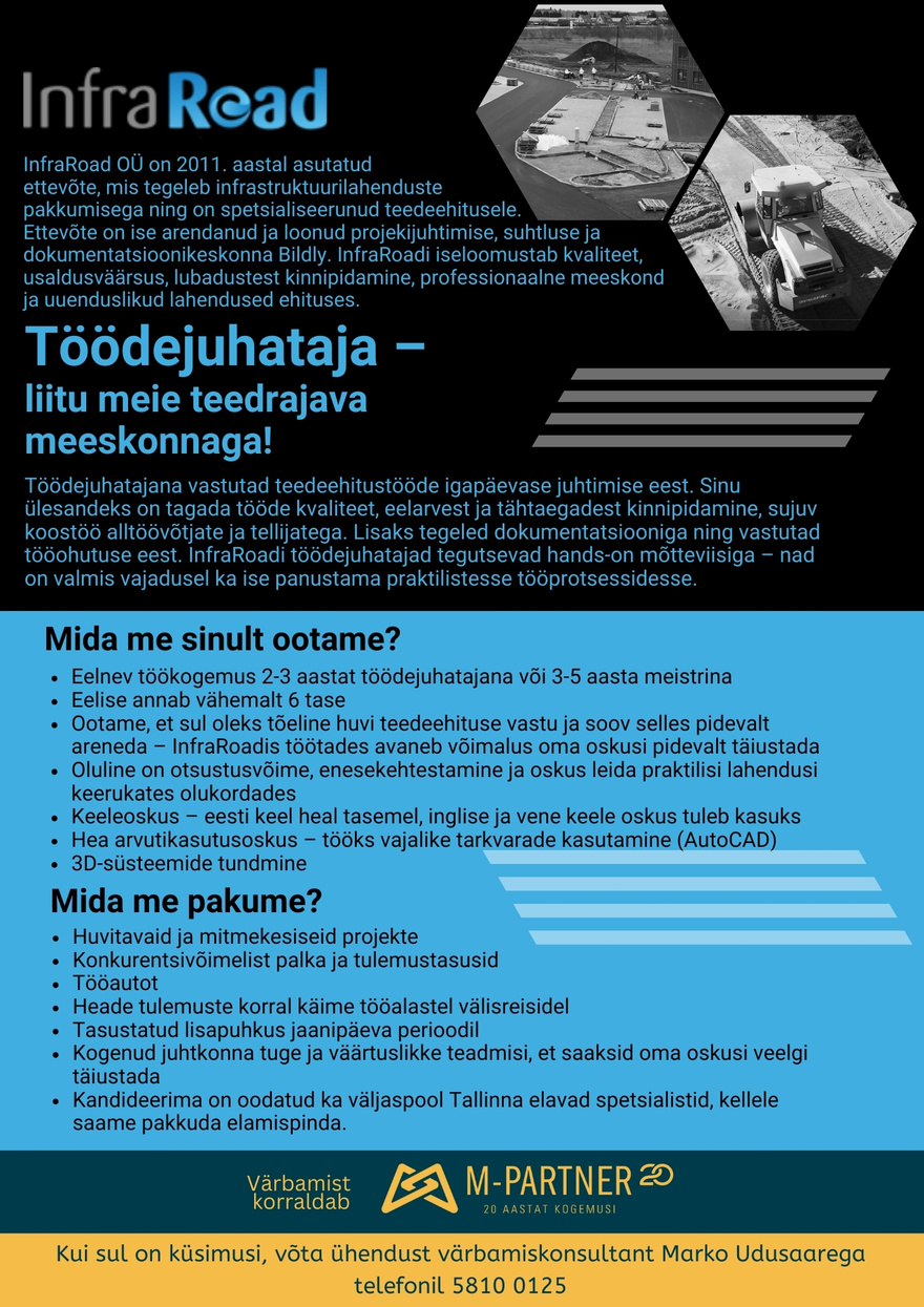 M-Partner HR Teedeehituse töödejuhataja