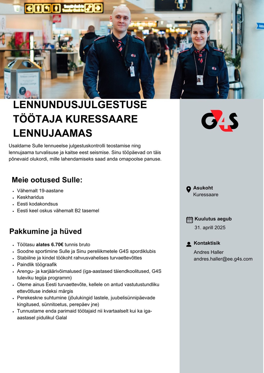 AS G4S Eesti Lennundusjulgestuse töötaja Kuressaare Lennujaamas