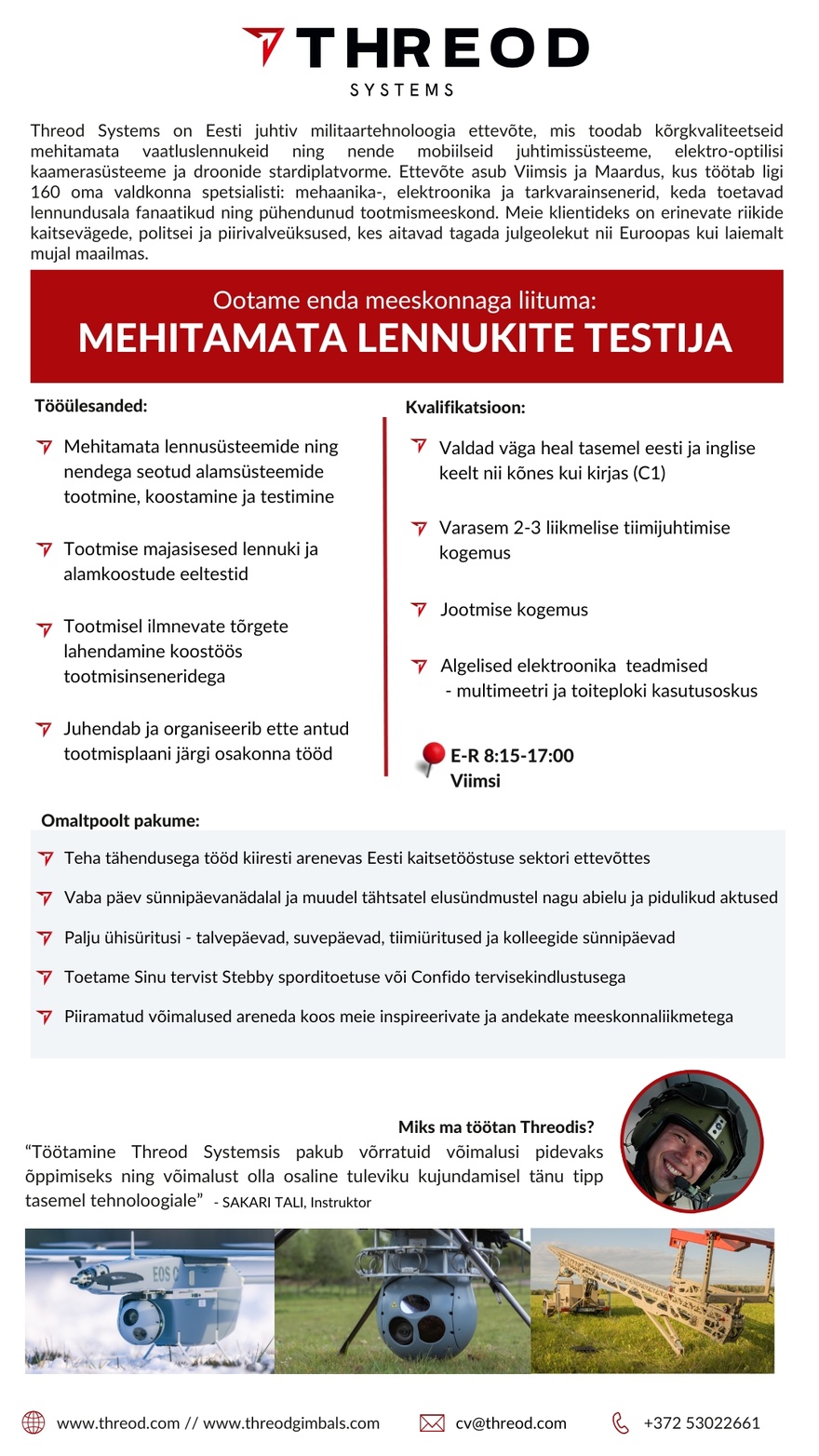 Threod Systems AS MEHITAMATA LENNUKITE TESTIJA