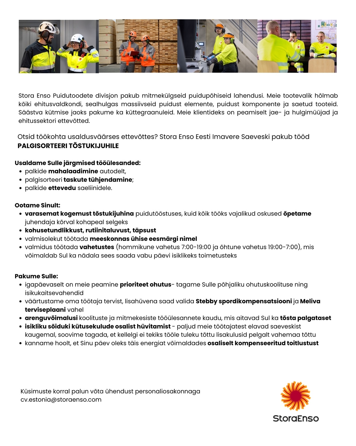 Stora Enso Eesti AS Palgitõstukijuht