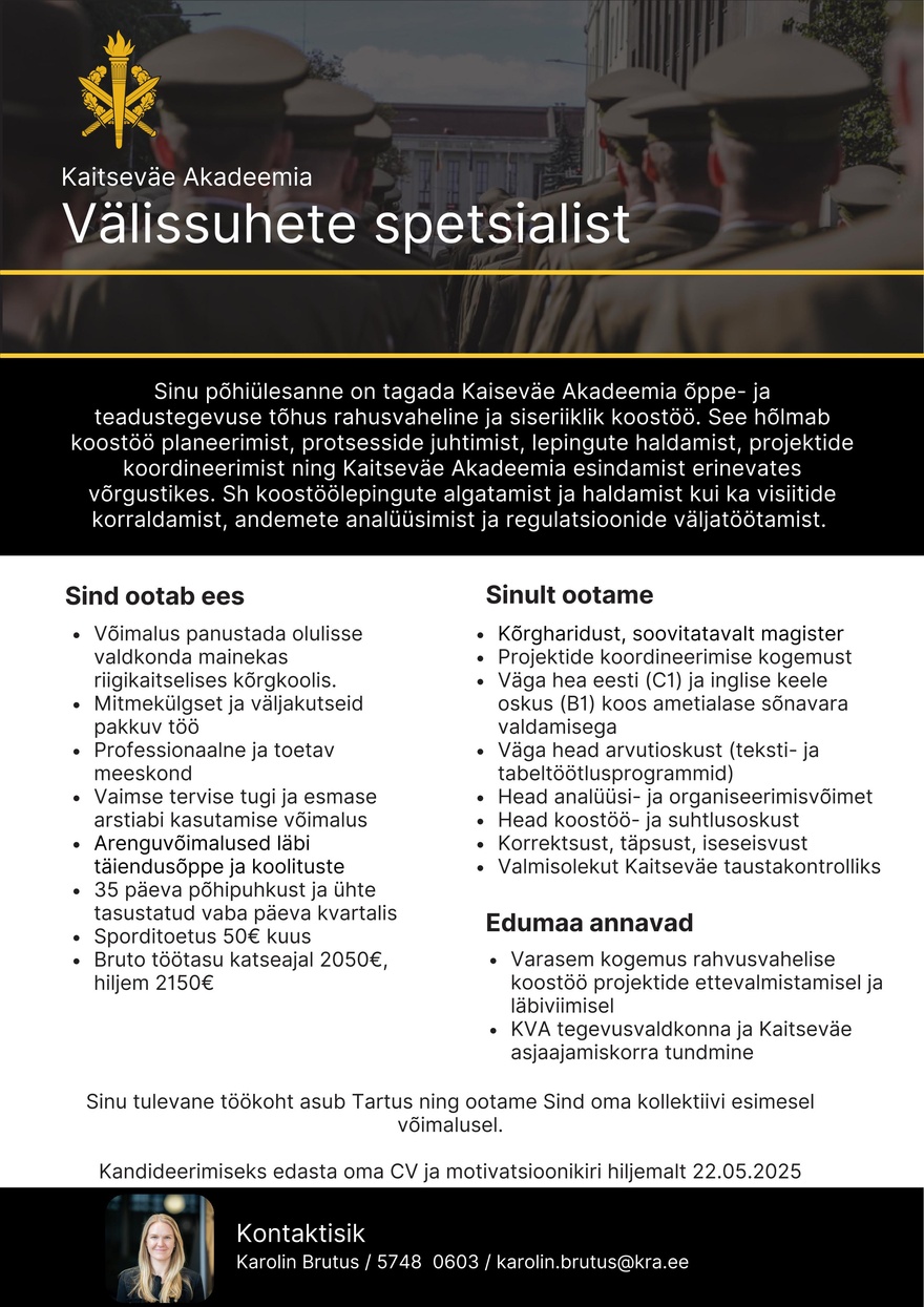 Kaitseväe Akadeemia Välissuhete spetsialist
