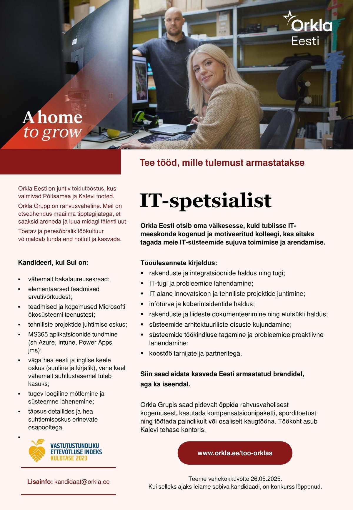 Orkla Eesti AS (Kalev ja Põltsamaa, Felix) IT-spetsialist