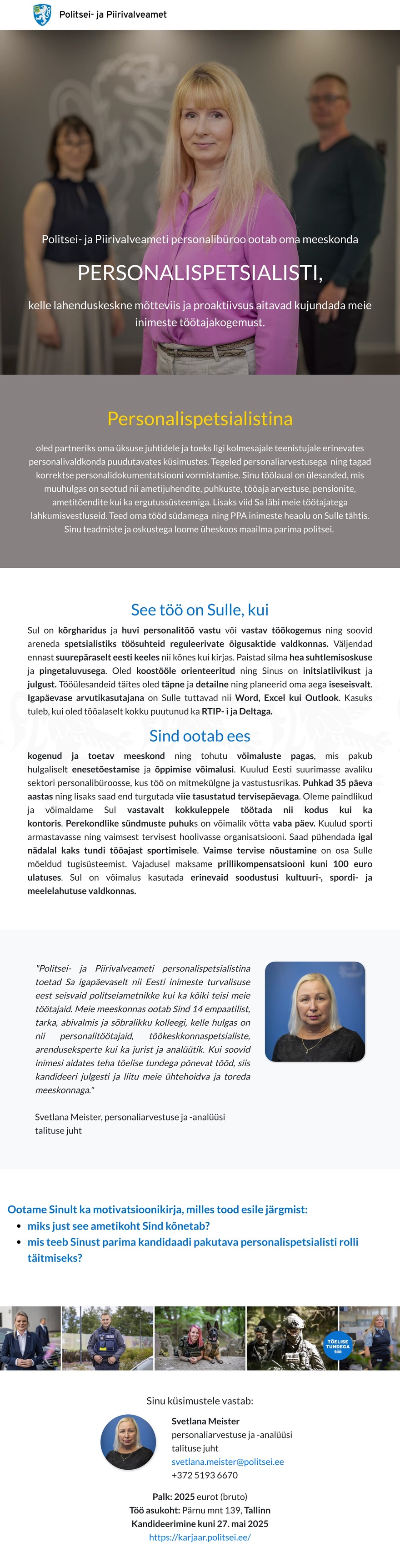 Politsei- ja Piirivalveamet Personalispetsialist (personaliarvestaja)