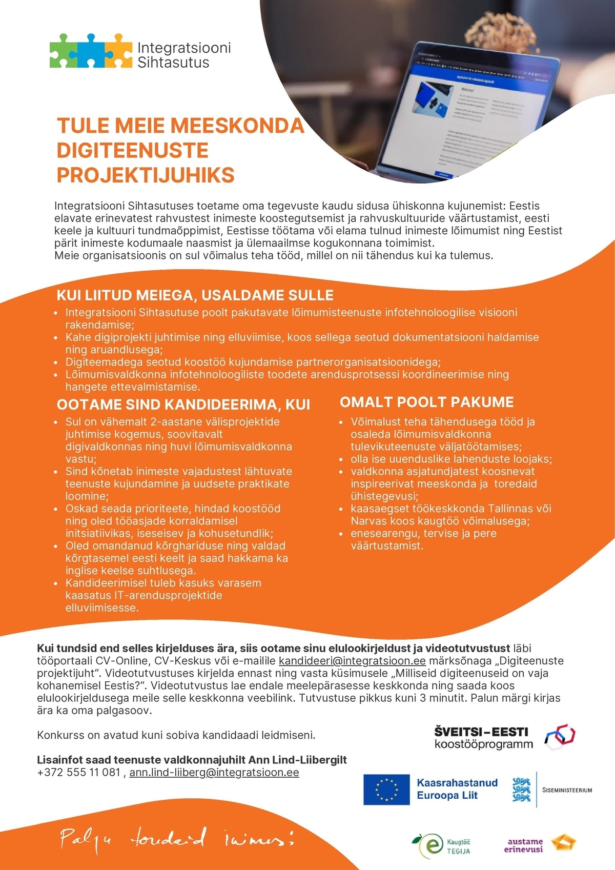 Integratsiooni Sihtasutus Digiteenuste projektijuht