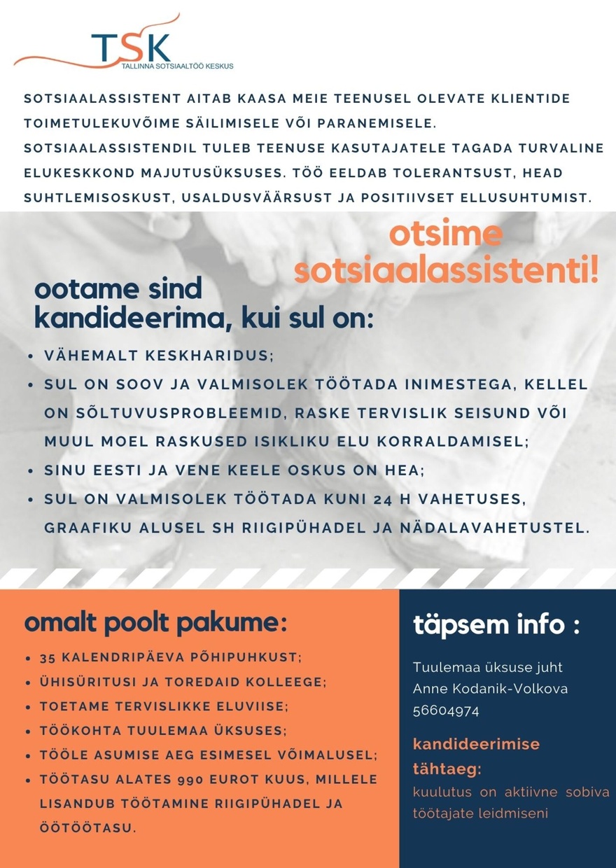 Tallinna Sotsiaaltöö Keskus Sotsiaalassistent