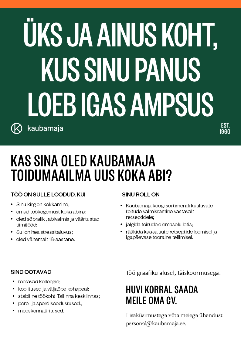 Kaubamaja Toidumaailma koka abi