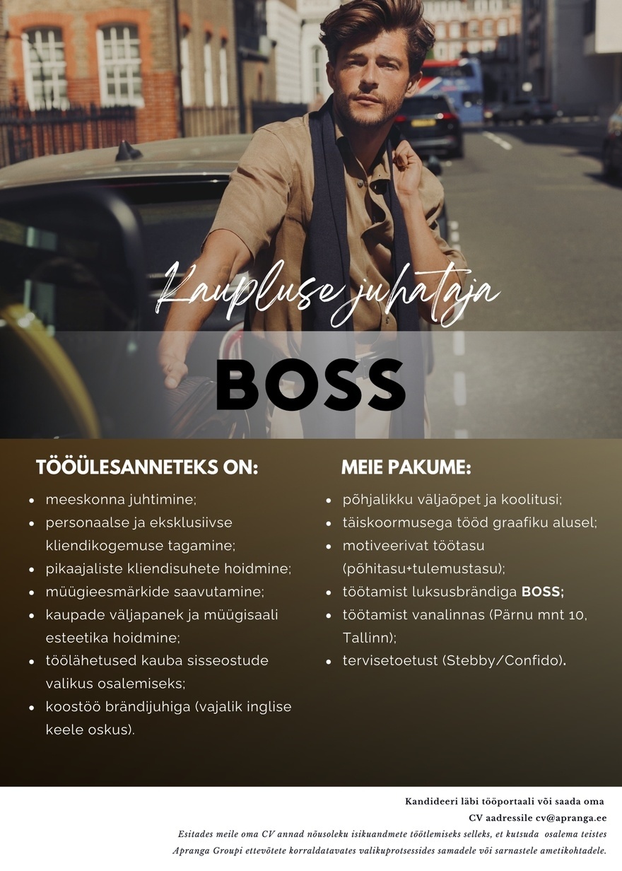 Apranga OÜ BOSS kaupluse juhataja